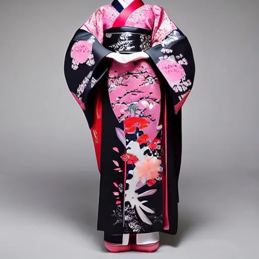 I'm looking for a tattoo design representing a sensual Japanese Geisha. I'd like her black hair to elegantly frame her face, with a decorated bun adorned with pink and white sakura flowers, featuring curved lines and subtle brushstrokes to enhance her beauty and femininity.

The Geisha would hold a fan in one hand and a katana in the other, with a unique design from that era, showcasing fluid strokes and stylized symbolic elements. Her small nose and delicate facial features would be softly sketched, with loose lines and gentle shadows that enhance her elegance, similar to the style known as a modern young Japanese idol or model.

The sensual kimono she wears would have a vibrant and colorful pattern, but with a more stylized and graphic approach. Harmoniously combining red and gold tones, with geometric or floral lines that convey movement and dynamism, the aim is to highlight the Geisha's sensuality and sophistication.

In the background of the design, a charming landscape of blooming sakura would unfold, treated in a more stylized manner. The sakura tree would display graceful and curved branches, filled with pink and white flowers, some gently falling to the ground.

The contrast between the vibrant kimono and the soft colors of the flowers would be emphasized with an artistic approach, using expressive lines, subtle textures, and a balanced composition. The goal is to achieve a captivating visual effect that artistically and uniquely showcases the beauty and elegance of the Geisha.