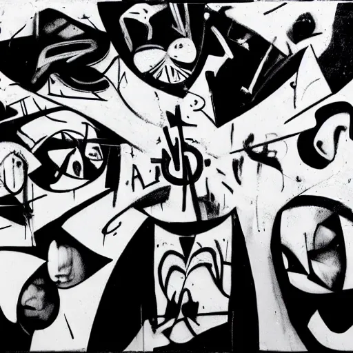 "A striking, black-and-white stencil art piece that symbolizes the individual thoughts and feelings of the six members of King & Prince, their temporary separation, and eventual reunion. Consider using symbolic imagery, such as six distinct figures standing apart but connected by a common thread, with a chaotic crowd in the background."

"A bold, graffiti-style mural in grayscale that depicts the sorrow of the six members as they face speculation and judgment from the world. Use exaggerated, distorted imagery and a range of tones from black to white to convey the emotional strain and the unity in their shared experience."

"A monochrome piece that contrasts the noisy, speculative world with the silent, shared understanding among the six members of King & Prince. Use a mix of chaotic, modern symbols representing the world and calm, unified motifs representing the members, all rendered in a stark black-and-white style, to represent the tension and resilience."