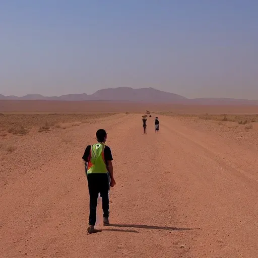 in the middle of the desert, looking a person walking conviced to get the next goal