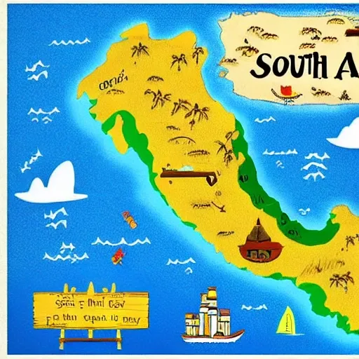 cartoon map of south india which looks like a pirates treasure map
