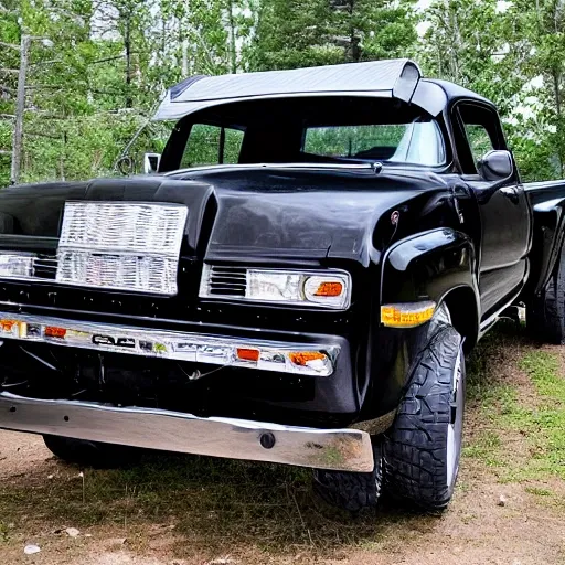 Black Chevy 3500 at campsite 