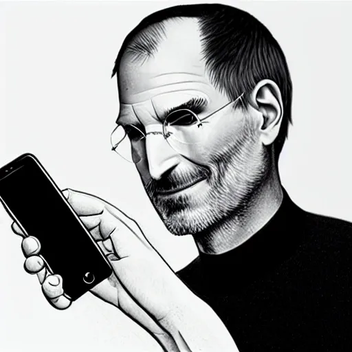 dibujame a steve jobs sin fondo y sosteniendo un iphone - Arthub.ai