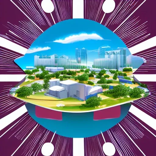 illustration of Network campus, vector illustration, advertising posters, future technology, and developed network, Center the composition, beautiful lighting, Sky blue --ar 3:4, 3D