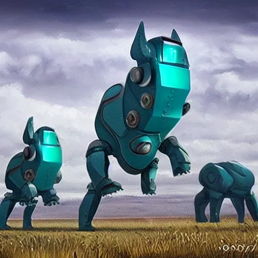 Animals from Patagonia Argentina, these animals are shaped like cyber robots, inspired by the drawings of greg rutkowski, emerald blue., 3D