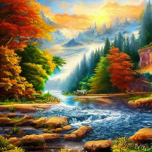 A realistic beautiful natural landscape, 4k resolution, hyper detailed, Oil Painting