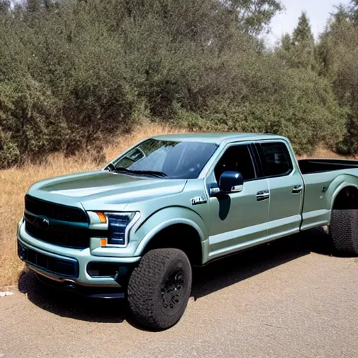 Dark Green F150 4x4 Truck towing a Big Trailer
