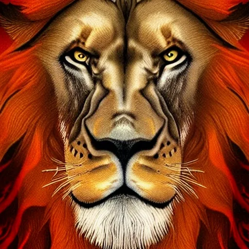 Lion with fire eyes, roaring
