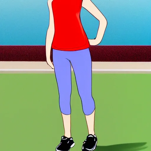 a girl with a lycra pants and a sports top, Cartoon