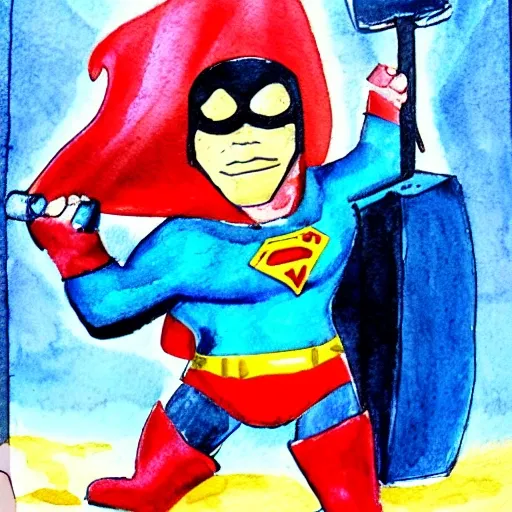 superhero with a big hammer
, Cartoon, Water Color