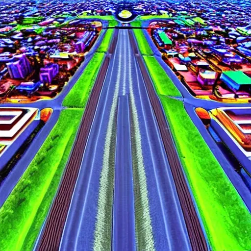 straight road , Village, city’s,, 3D,, Trippy