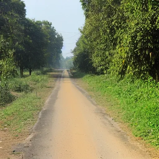 straight road between village and city