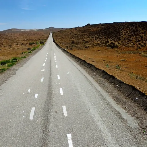 straight road between city and village