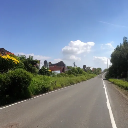 City road beside the village