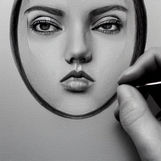 Create a visually intriguing image of a person looking into a mirror that reflects not only their physical appearance but also their deeper ideas and concepts. Convey the importance of reflection and the search for understanding beyond superficial appearances.
, Pencil Sketch