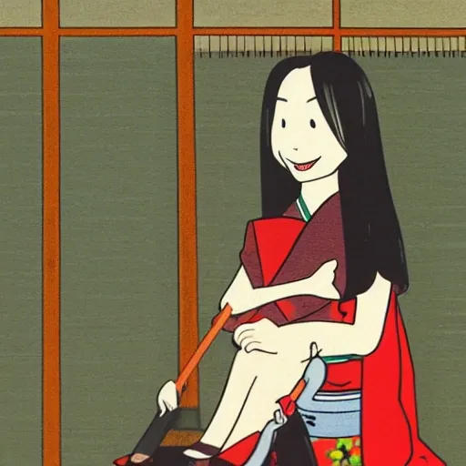 japanese woman with potty, Cartoon