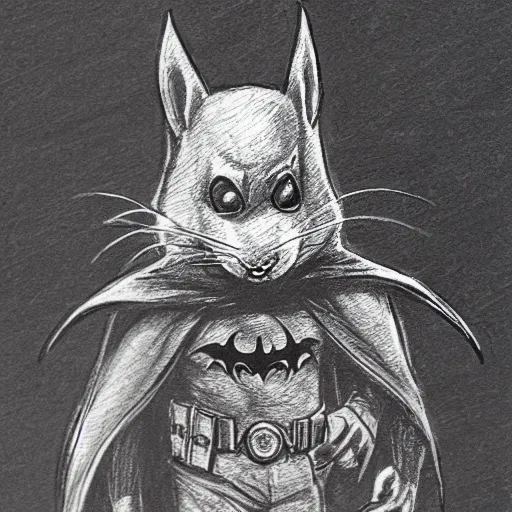 The rat in Batman's costume, Lovely, Cute, Pencil Sketch