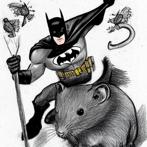 Batman saves the rats, Lovely, Cute, Pencil Sketch