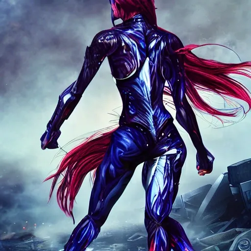 In the midst of a war-torn landscape, a slender warrior from the future emerges. Her lithe figure cuts through the chaos, adorned in sleek, high-tech armor designed for agility and stealth. Vibrant hues of colored hair cascade down her back, defying the bleakness of the battlefield. With determined eyes and a resolute expression, she fearlessly maneuvers through the mayhem, embodying a rare blend of grace and strength. Amidst the relentless onslaught, her presence stands out, a beacon of resilience amidst the destruction. In this war-ravaged world, this futuristic warrior represents both hope and defiance, defying the odds with her vibrant spirit and unwavering resolve.