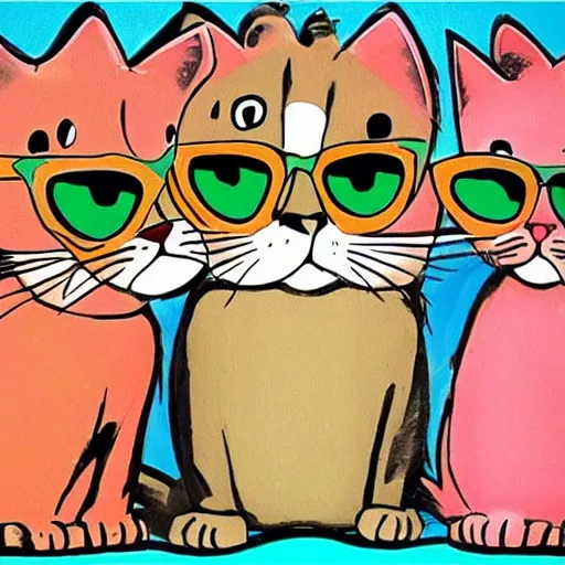 , Cartoon tres gatos con gafas