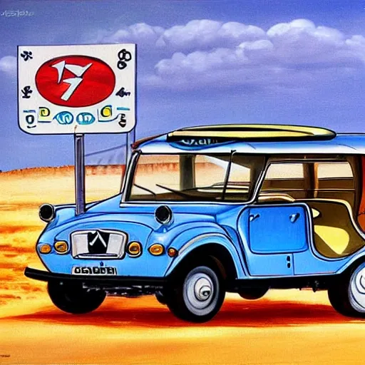 Pintura humorística de automóviles Citroen Mehari vintage, Cartoon