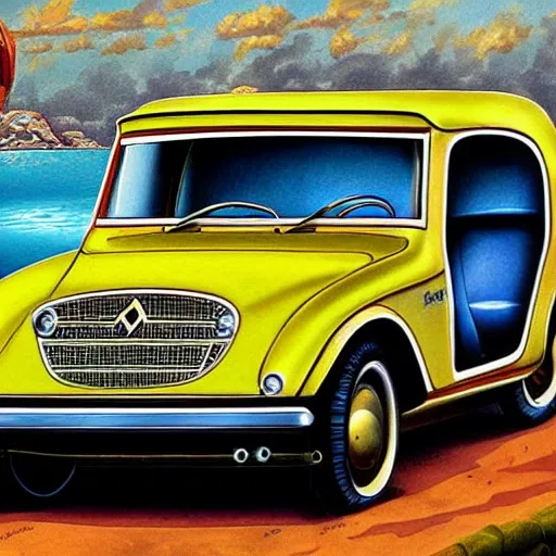 Pintura humorística de automóviles Citroen Mehari vintage, Cartoon