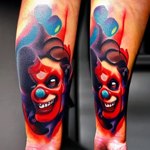 Diseño de tatuaje para brazo con un payaso diabólico en 3D, 