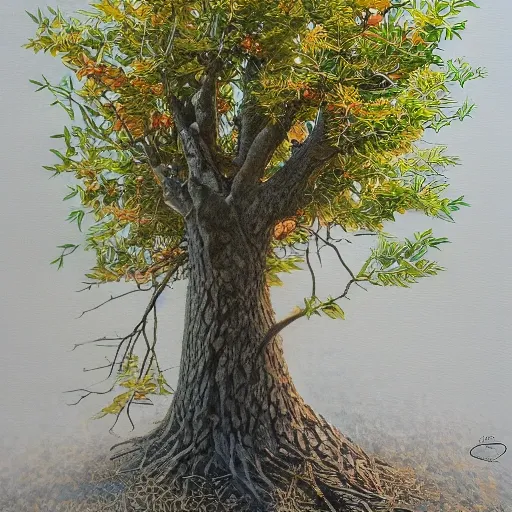 Colored pencil art on paper, pino tree, highly detailed, artstation, MasterPiece, Award-Winning, Caran d'Ache Luminance, Oil Painting