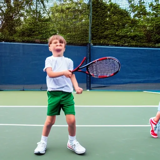 children  on a tennis court 