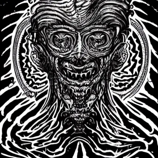 A schizophrenic illustration of Lovecraft eldritch gods, , Trippy