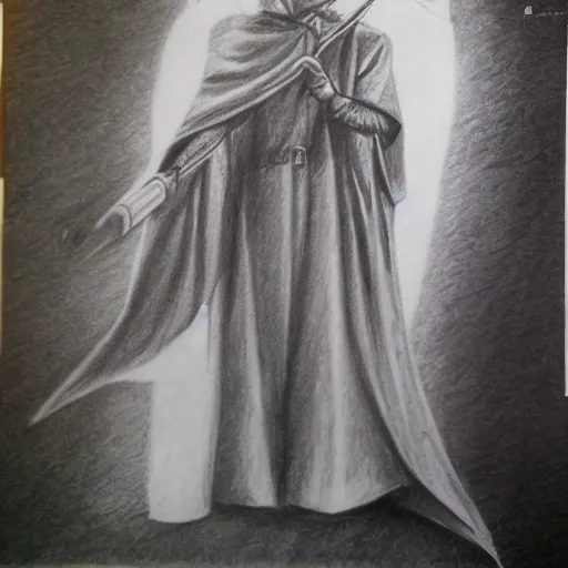 , Pencil Sketch, a teenager wizard in a wizard cape and hat, holding magic wand, extra detailed 