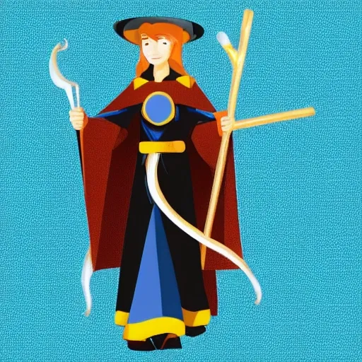 a teenager wizard in a wizard cape and hat, holding magic wand, extra detailed, fullsized