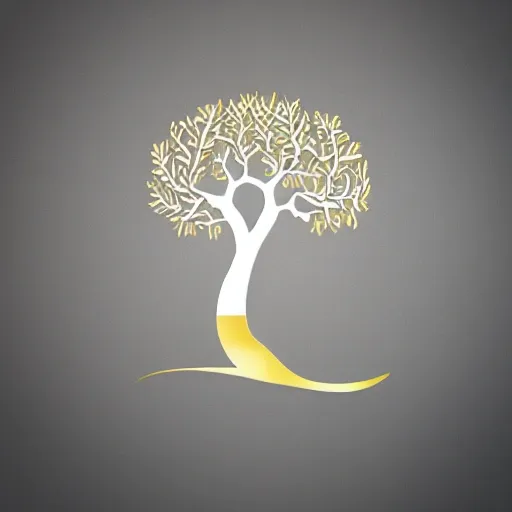 a professional photograph of, logo with the tree of wisdom, a unique and elegant style, minimal, chrome gold color, with a white background, best quality, high quality, highly detailed, 8k