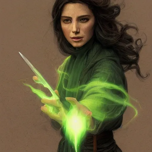 a female wizard casting a green fireball | caracteristias fisicas del signo aries, pencil sketch, realistic shaded, fine details, realistic shaded lighting poster by greg rutkowski, magali villeneuve, artgerm, jeremy lipkin and michael garmash and rob rey 