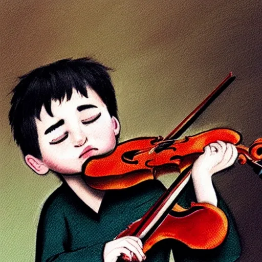 boy crying with his violin for a girl named michelle, Cartoon