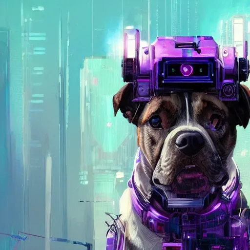 a beautiful portrait of a cute cyberpunk dog by sandra chevrier and greg rutkowski and wlop, purple blue color scheme, high key lighting, volumetric light, digital art, highly detailed, fine detail, intricate, ornate, complex, octane render, unreal engine, photorealistic , sci-fi