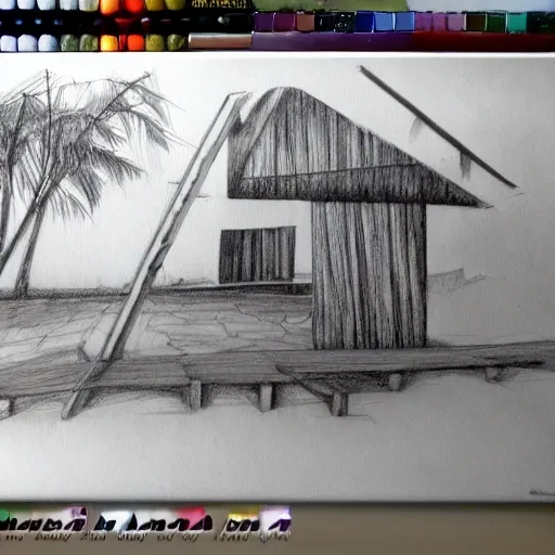 Realiza Una Casa Estilo Gótico Rodeada De Árboles Oscuros, En La Escena Llueve Y Proyecta Tristeza. La Paleta De Colores Son Colores Oscuros Entre Negro, Gris, Café. Etc.., Pencil Sketch