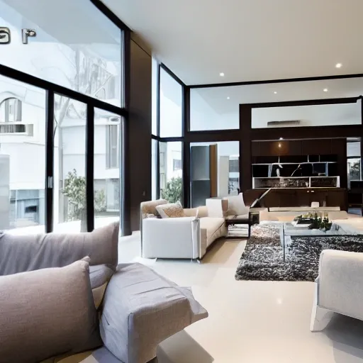 A modern living room with a beautiful white marble table  sofas ,on the left of the living room there are floor to ceiling glass window and on the right of the living room de 1mx120 stairs to the second floor, 8k resolution, professional interior designphotograph, 3 men and 4 women are having a few drinks in the room, 3D