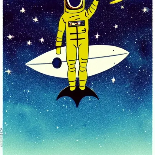 Astronaut surfing the stars on a surfboard
