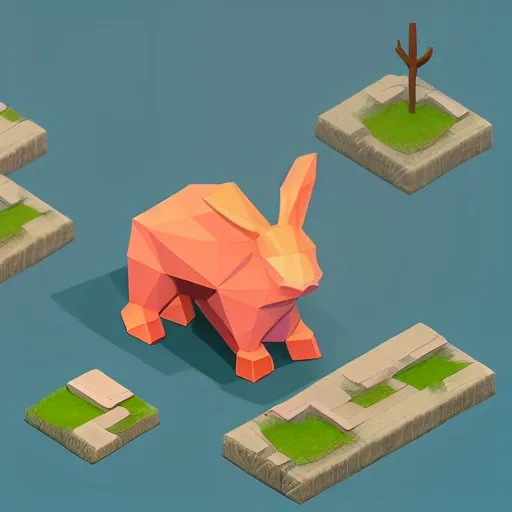 a low poly bunny, isometric view, unity game asset, video game