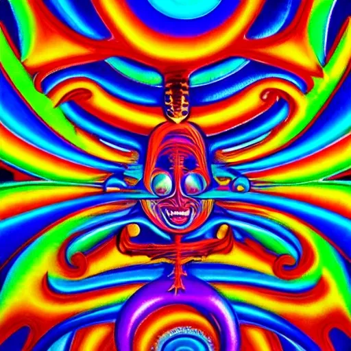 an abstract painting of joy by Alex Grey, Lisa Frank, and H.R. G ...