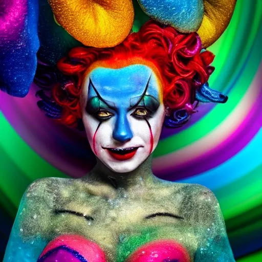 a close up of a person wearing clown makeup, a portrait, inspire ...