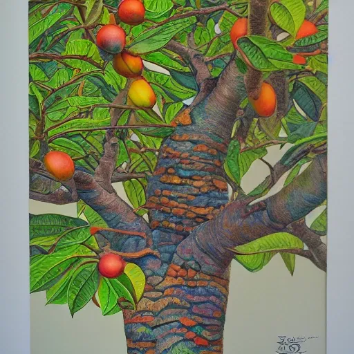  Colored pencil art on paper, Mango tree, highly detailed, artstation, MasterPiece, Award-Winning, Caran d'Ache Luminance