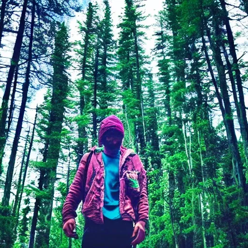 mountains,trees,man , Trippy