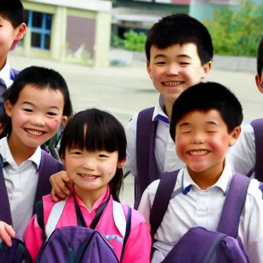 A lively school background, a group of innocent Chinese elementary school students