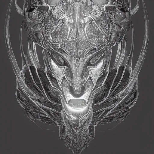 A detailed and intricate digital art piece in a cinematic style, this ultra high resolution portrait of a powerful alien beast is a true masterpiece. The beautiful lighting and playful design make it a trend-setter on ArtStation. A true award-winning work., Pencil Sketch