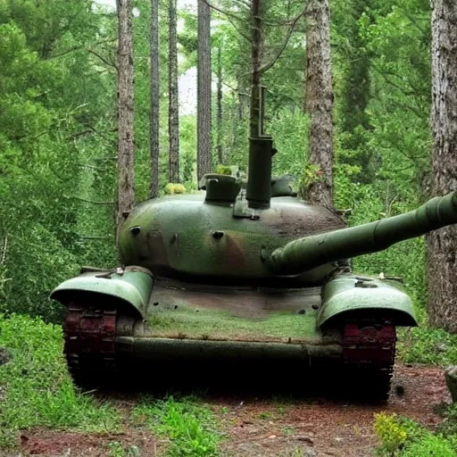 A old tank in a forrest.