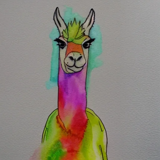 infinite bored llama line art, Water Color