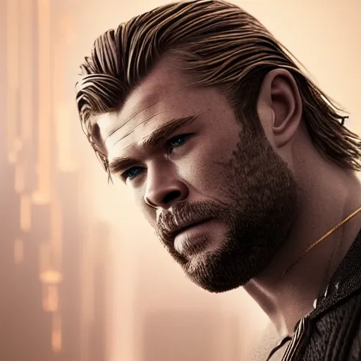 intricate, centred 3d render ultra detailed of a beautiful marble and gold profile of Chris Hemsworth, 50 mm, beautiful studio soft light, vibrant details, luxurious antic, hyperrealistic, anatomical, facial muscles, blade runner atmosphere , elegant, octane render