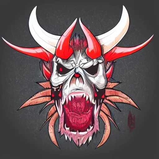 badass oni's skull with devil big horns and angry eyes
, Cartoon