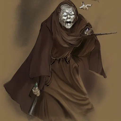 scary old woman, hunting, concept art